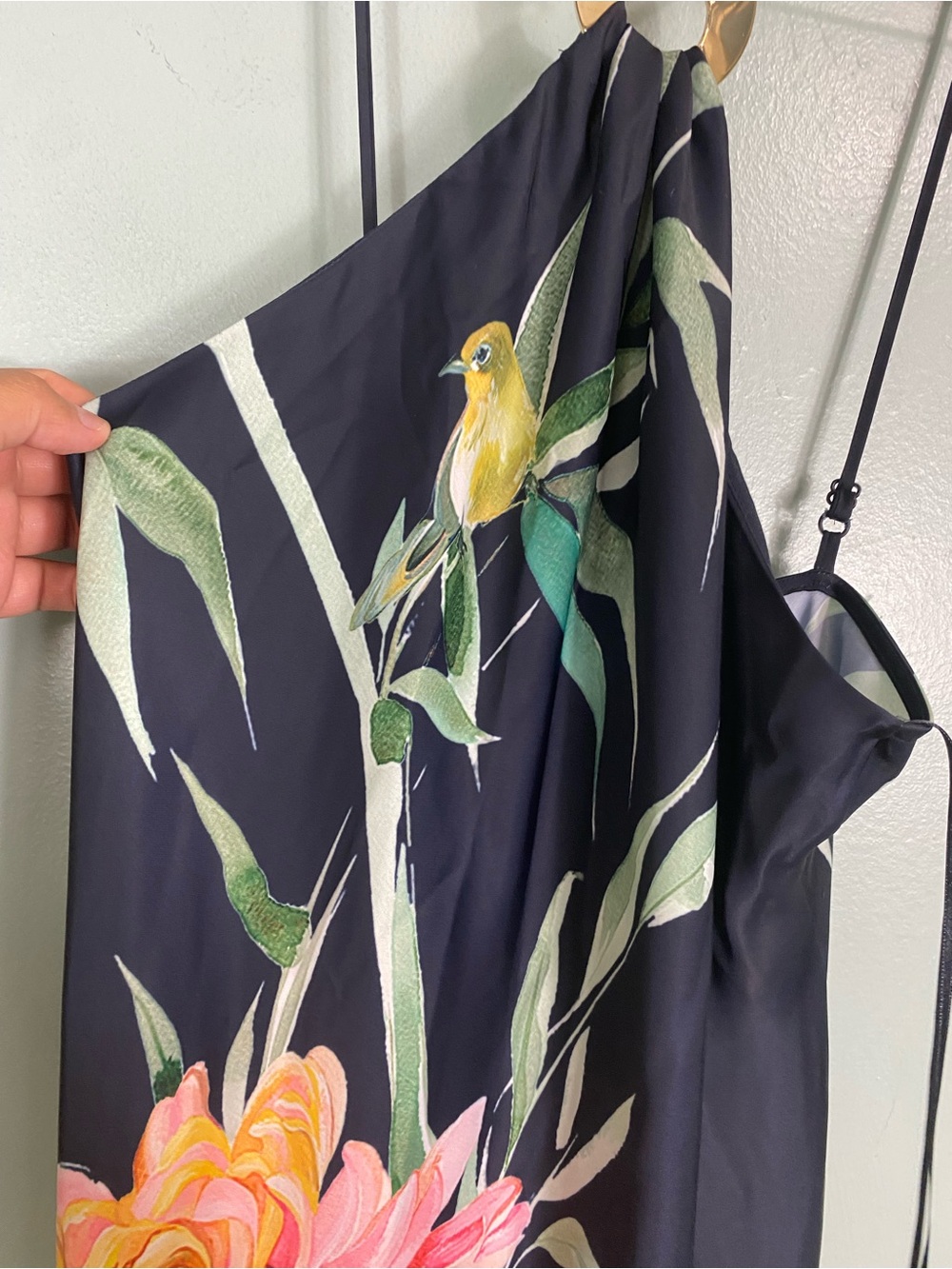 Anthropologie Halter Slip Midi Dress Navy Floral Bird Print XS - Picture 4 of 8